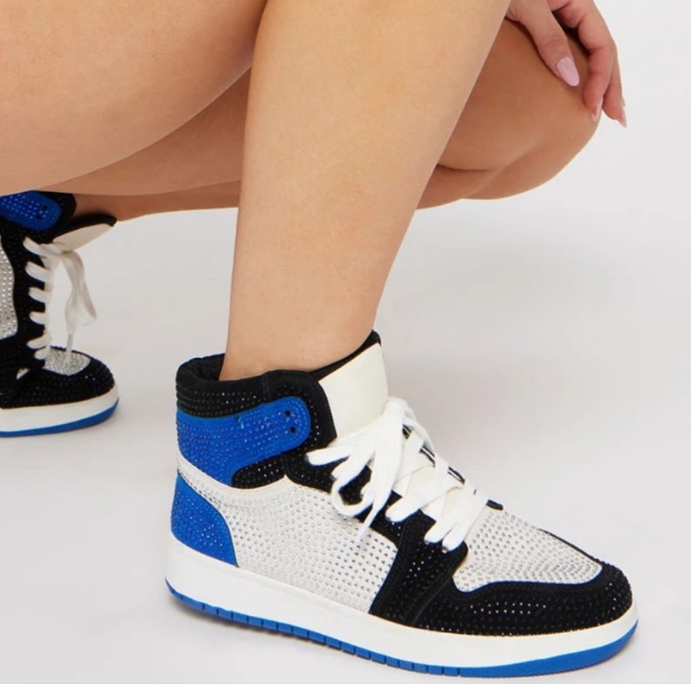 Mata Shoes‎ Black Blue and White  Rhinestone Sneakers with Sleek Design